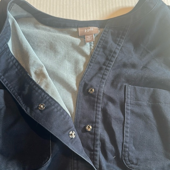 J Jill stretch dark blue quarter stretch Sleeve Dress snap buttons pockets - Picture 11 of 13